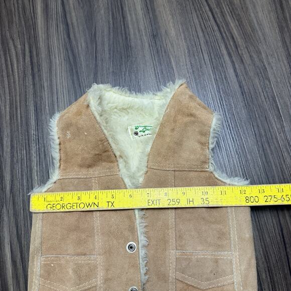 Vintage Kids Genuine Leather Sherpa Lined Suede Vest Beige Small 4/5 See Measure - Picture 10 of 11